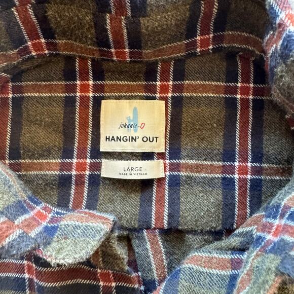 Johnnie-On Hanging out Flannel Large Button Up Red Plaid - Picture 2 of 8